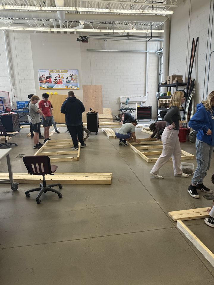 Framing: students building wall frames