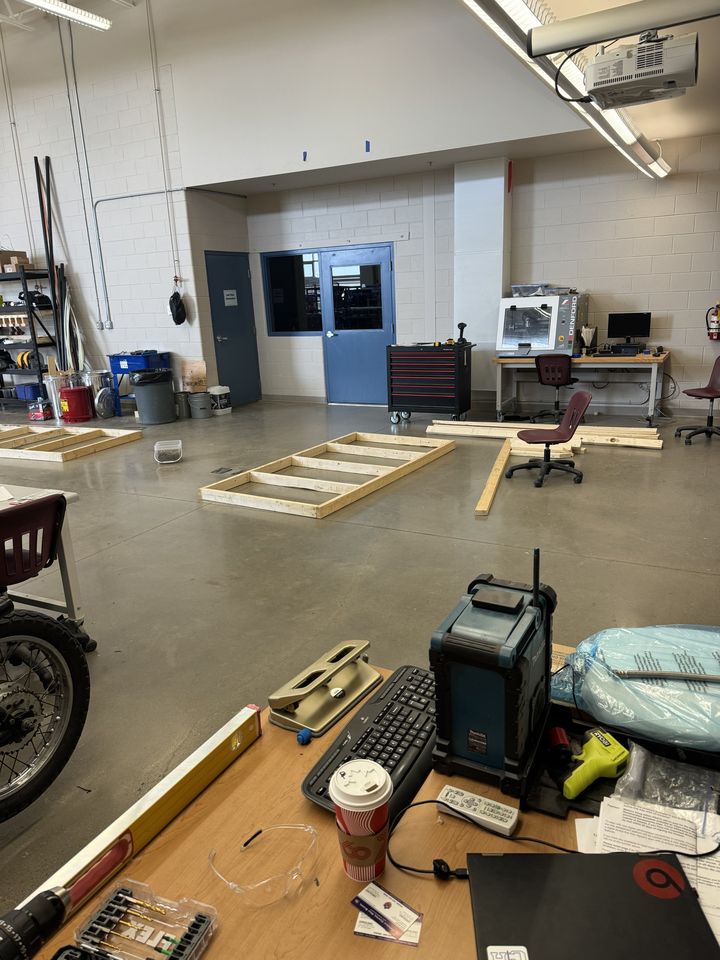 Framing: students building wall frames