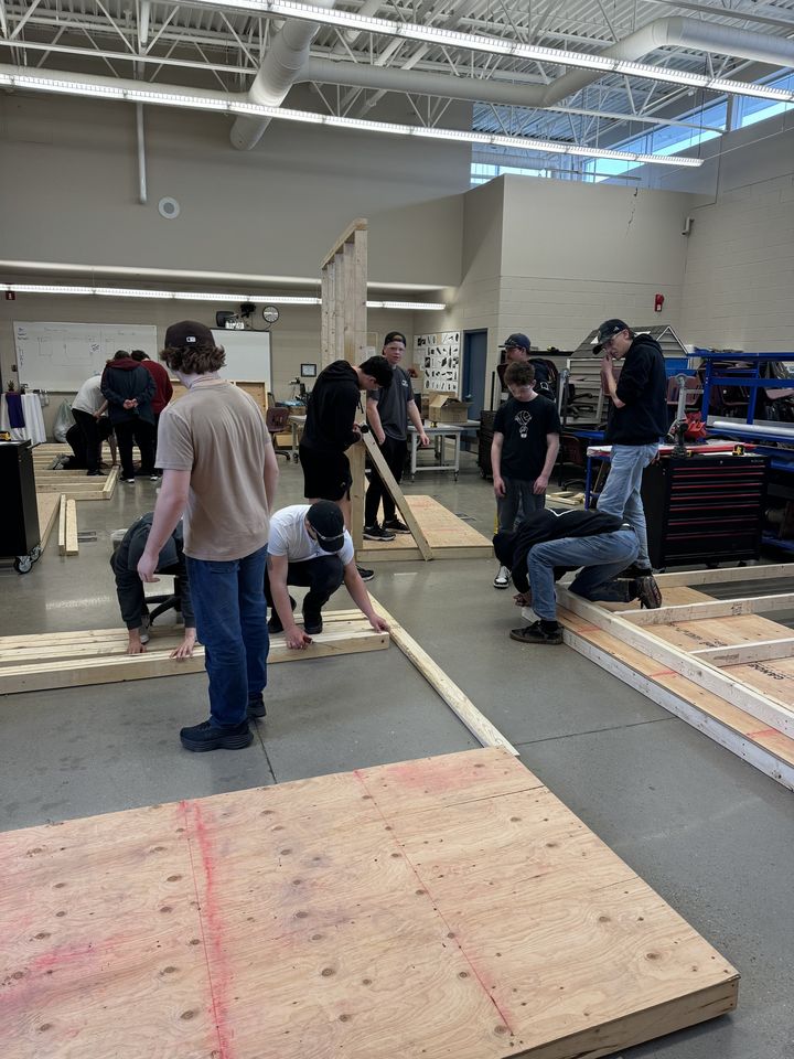 Framing: students building wall frames