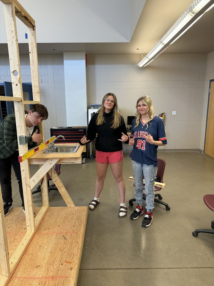 Framing: students building wall frames