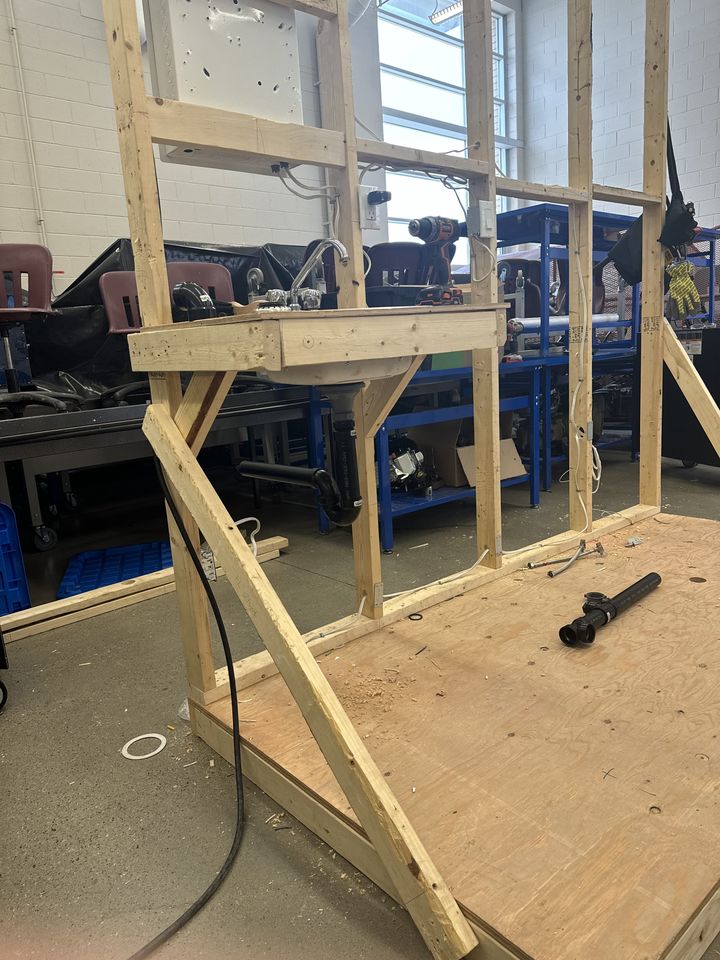 Framing: students building wall frames